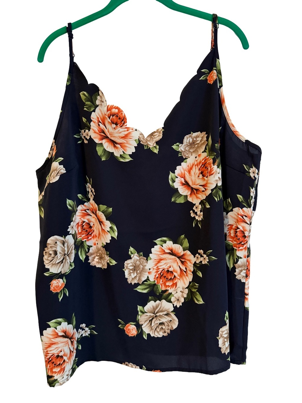 SHEIN Navy Floral Scalloped Cami Tank Top with Peach Blooms Plus Size 20 4x Boho